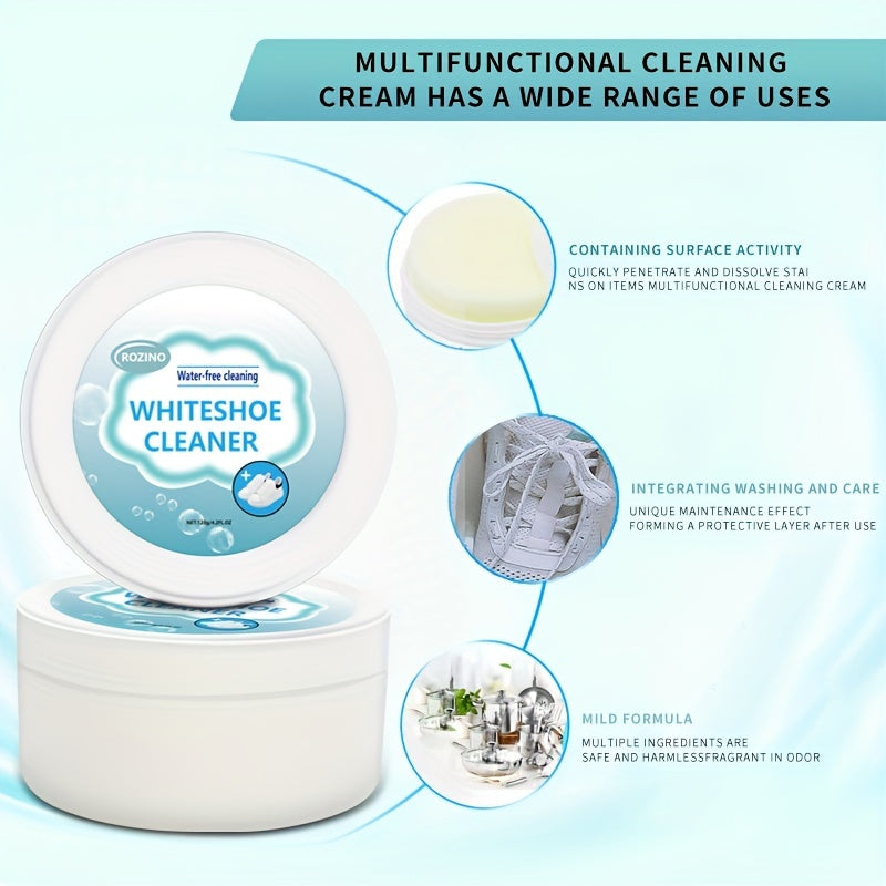 1pc Multi-Functional White Shoes Cleaning Cream Kit - Effective Decontamination, Whitening, Stain Removal, and Maintenance - Special Cleaning Solution for Sports Shoes, Easy to Use, Disposable Brush