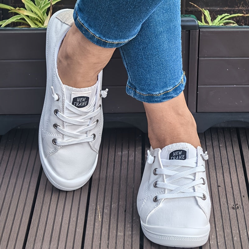 Women's White Fashion Canvas Shoes, Flat Comfortable Breathable Light Round-headed Casual Lace Women's Shoes Small White Shoes