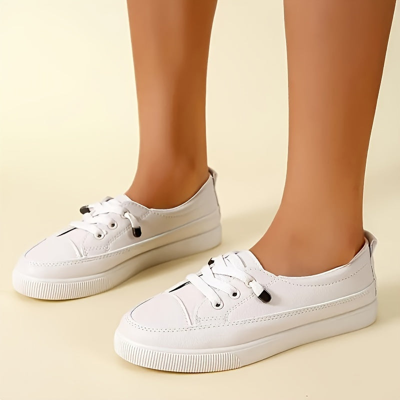 Women's Casual Sneakers, Comfortable Low Top Slip-On White Shoes, Versatile Skate Shoes For Everyday Outings