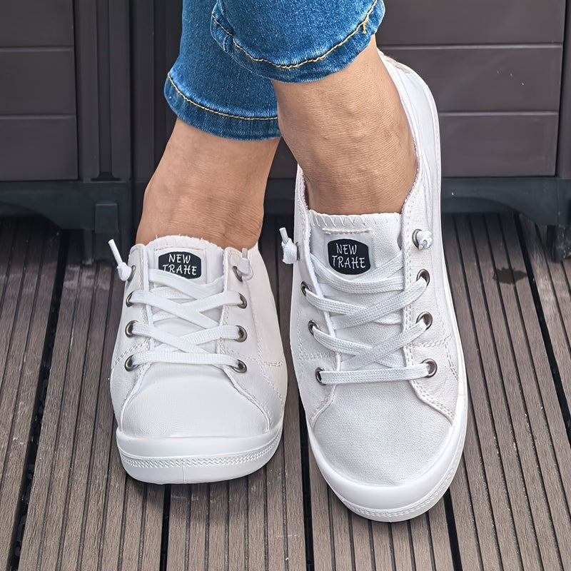 Women's White Fashion Canvas Shoes, Flat Comfortable Breathable Light Round-headed Casual Lace Women's Shoes Small White Shoes