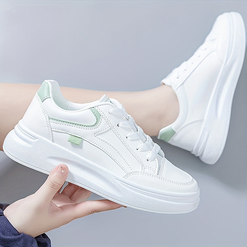 Women's Platform Skate Shoes, Versatile Height Increasing Lace Up Low Top Shoes, Outdoor Walking White Shoes plus size