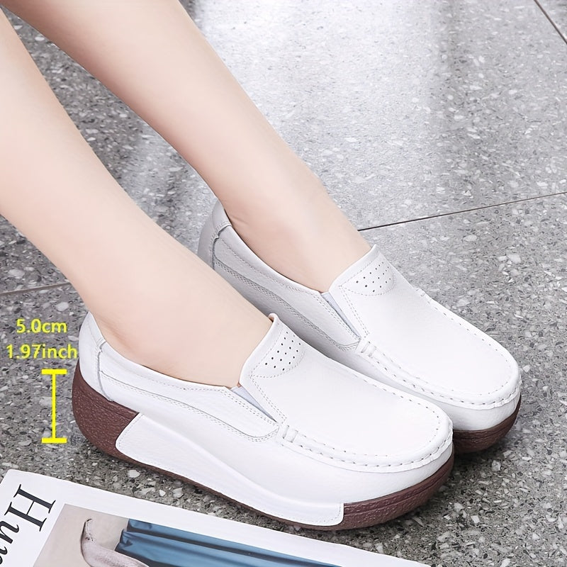 [Durable Build] Women's Cover Slip-On Platform Sneakers - Comfortable Thick Sole, Low-Top Casual White Shoes with Round Toe for All Seasons, Ladies Sneakers