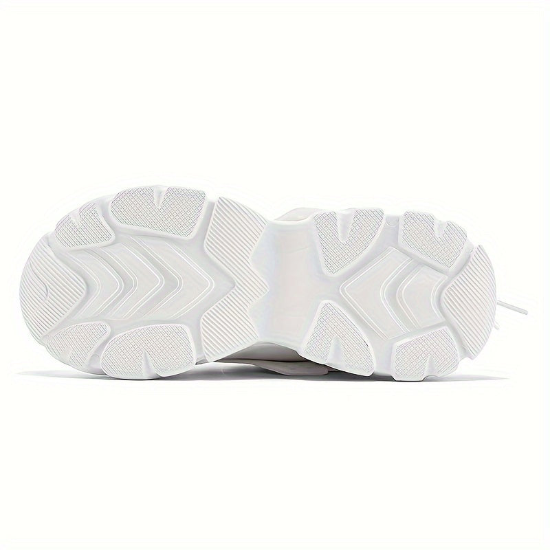 Men's Retro Thick-Sole Sneakers - Casual All-Season Fashion White Shoes, Non-Slip Durable Rubber Sole, Lace-Up Closure, PU Upper, Fabric Lining, Original Design, Youth, Odor-resistant, Running Shoes