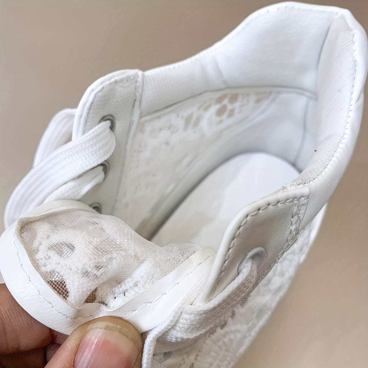 Women's Lace Flower Pattern Sneakers, Platform Soft Sole Mesh Walking Shoes, Heightening Wedge White Shoes