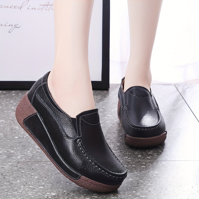 [Durable Build] Women's Cover Slip-On Platform Sneakers - Comfortable Thick Sole, Low-Top Casual White Shoes with Round Toe for All Seasons, Ladies Sneakers