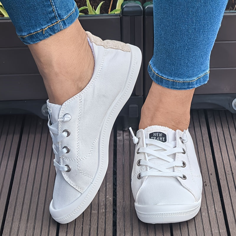 Women's White Fashion Canvas Shoes, Flat Comfortable Breathable Light Round-headed Casual Lace Women's Shoes Small White Shoes
