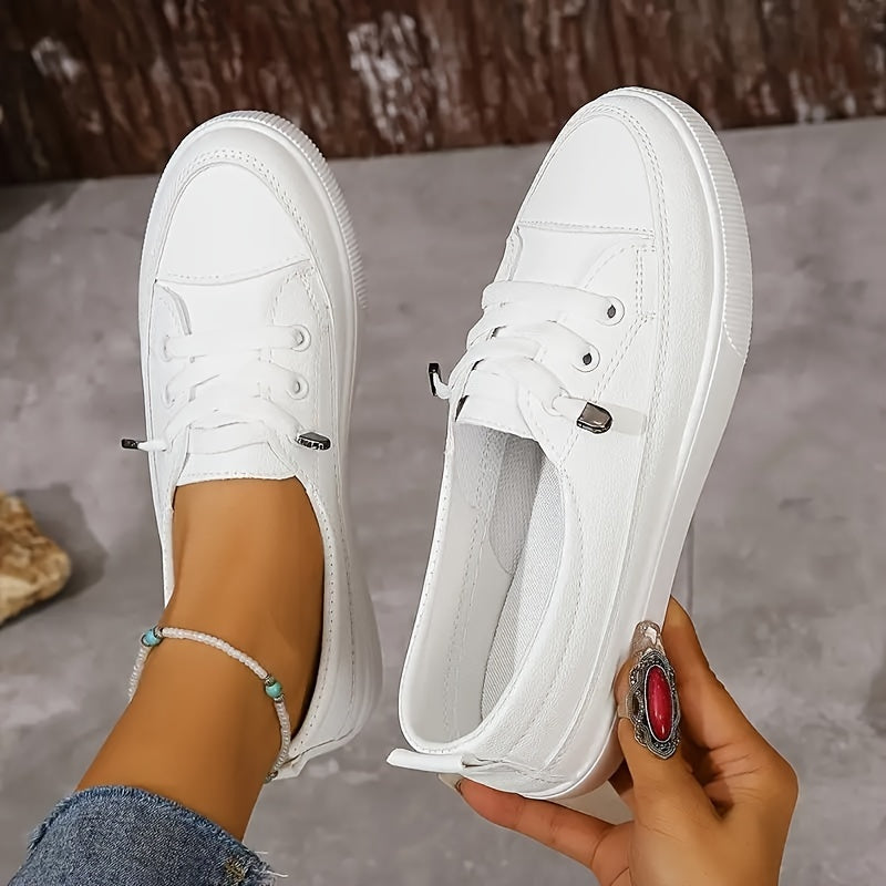 Women's Casual Sneakers, Comfortable Low Top Slip-On White Shoes, Versatile Skate Shoes For Everyday Outings
