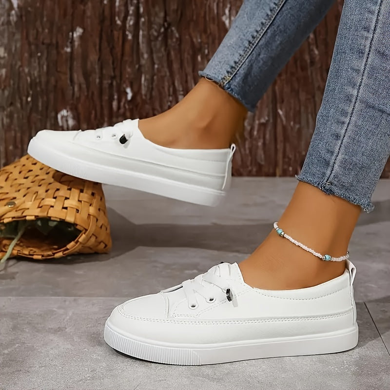 Women's Casual Sneakers, Comfortable Low Top Slip-On White Shoes, Versatile Skate Shoes For Everyday Outings