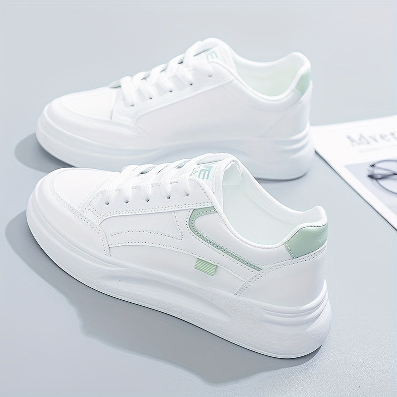 Women's Platform Skate Shoes, Versatile Height Increasing Lace Up Low Top Shoes, Outdoor Walking White Shoes plus size