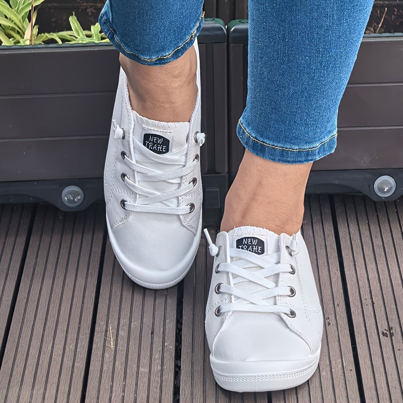 Women's White Fashion Canvas Shoes, Flat Comfortable Breathable Light Round-headed Casual Lace Women's Shoes Small White Shoes